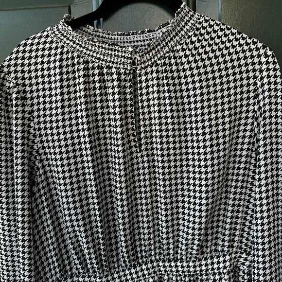 J.Crew Houndstooth Midi Dress 10 Black White Thanksgiving Fall Cottagecore Mod - Picture 2 of 8